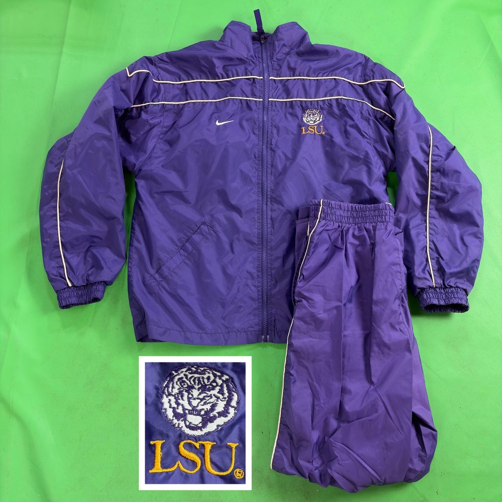 VTG 90s Nike LSU Tigers Womens Tracksuit Jacket Pants Purple Gold L 16/18 NCAA